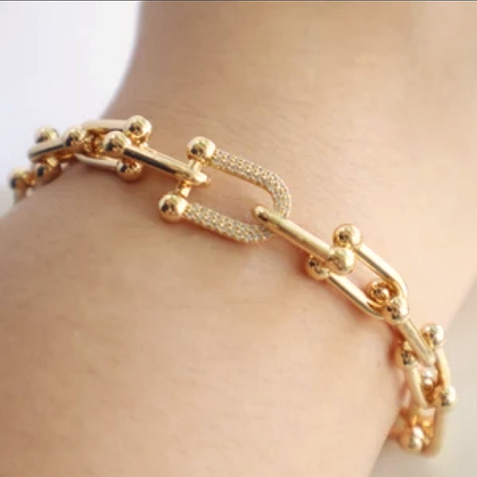 Elegant U Shaped Gold Toned Bracelet